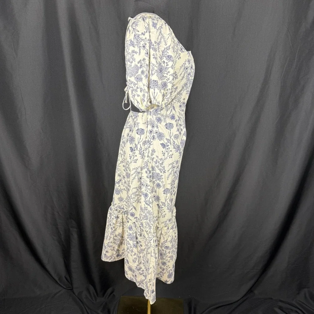 Just Found Blue & White Toile Cottagecore Prairie Dress Open Back Midi, size M - Picture 5 of 15